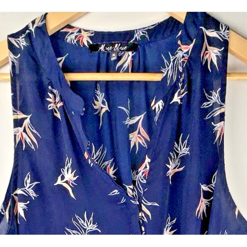 Alice Blue Sleeveless V Neck Floral Tank Top Tunic Navy Blue Womens XL‎